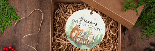 Celebrate Baby's 1st Christmas 2023 with Personalized Woodland-Themed Ornaments from My True Love Gifts