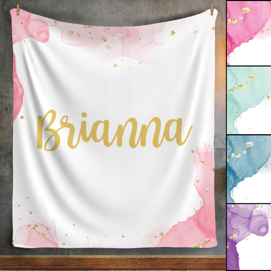 Water Color Gold Personalized Name Plush Fleece Snuggle Blanket