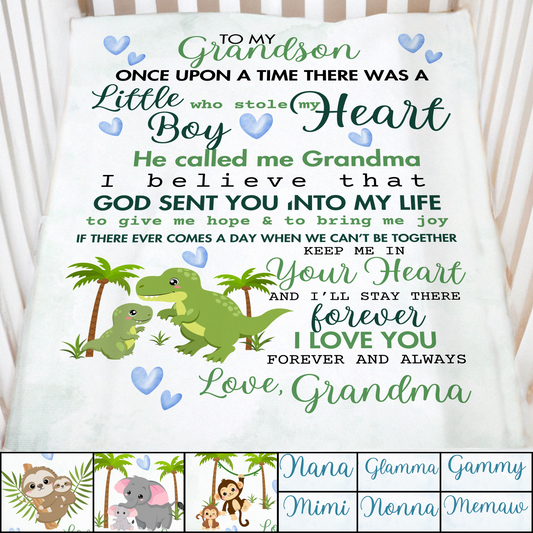 Jungle To My Grandson Gift For Grandchildren Personalized Fleece Baby Blanket