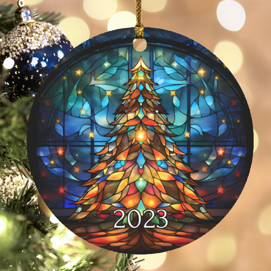 Stained Glass Christmas Tree Ornament 2023