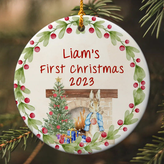 Baby's First Christmas Ornament - Personalized First Christmas Peter Rabbit Baby Boy Baby Girl